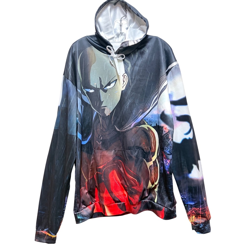 One Punch Man Saitama Graphic Hoodie Mens Large Anime All Over Print Pullover